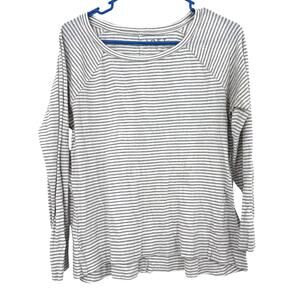 Loft Size Small Long Sleeve Shirt Top Blouse‎ White Gray Striped 100% Cotton